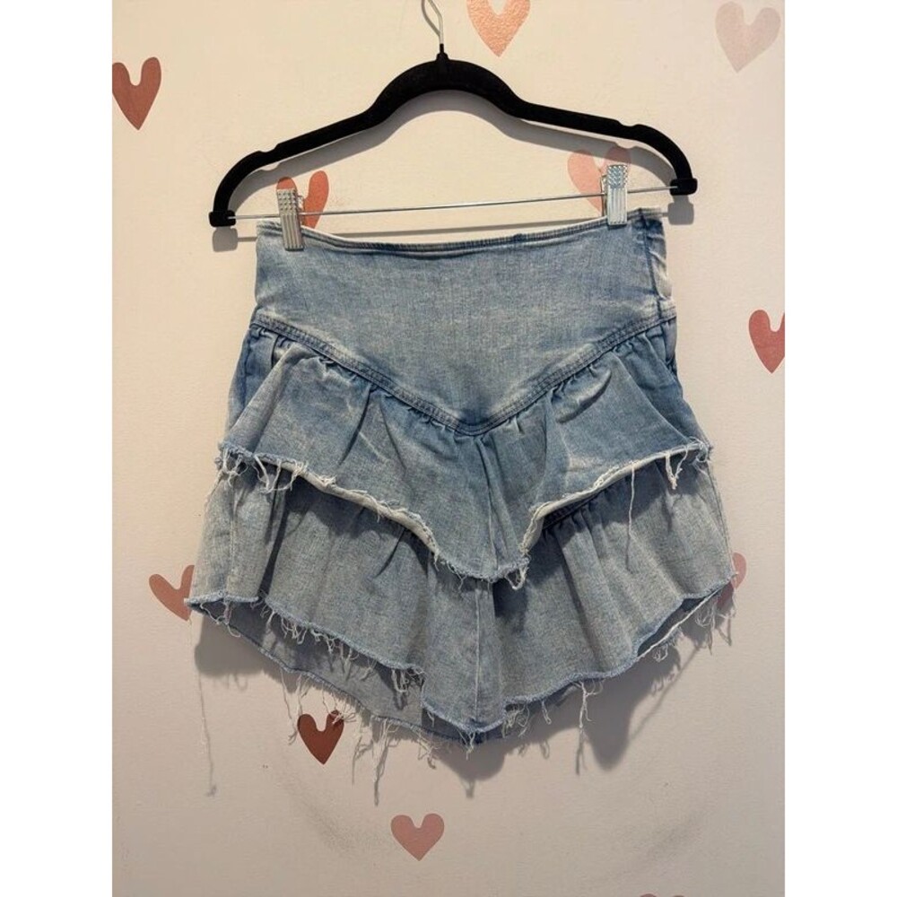 Mother Denim Ruffle Denim Skirt 28